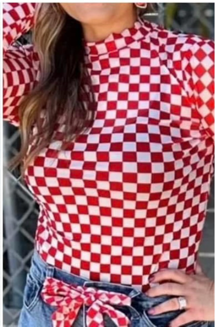 Red Checkered Mesh Top