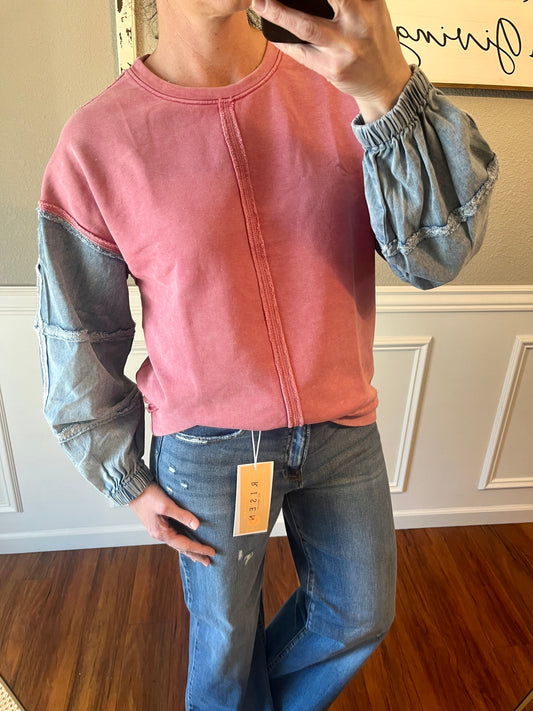 Remi Acid Wash Denim Sleeve Top