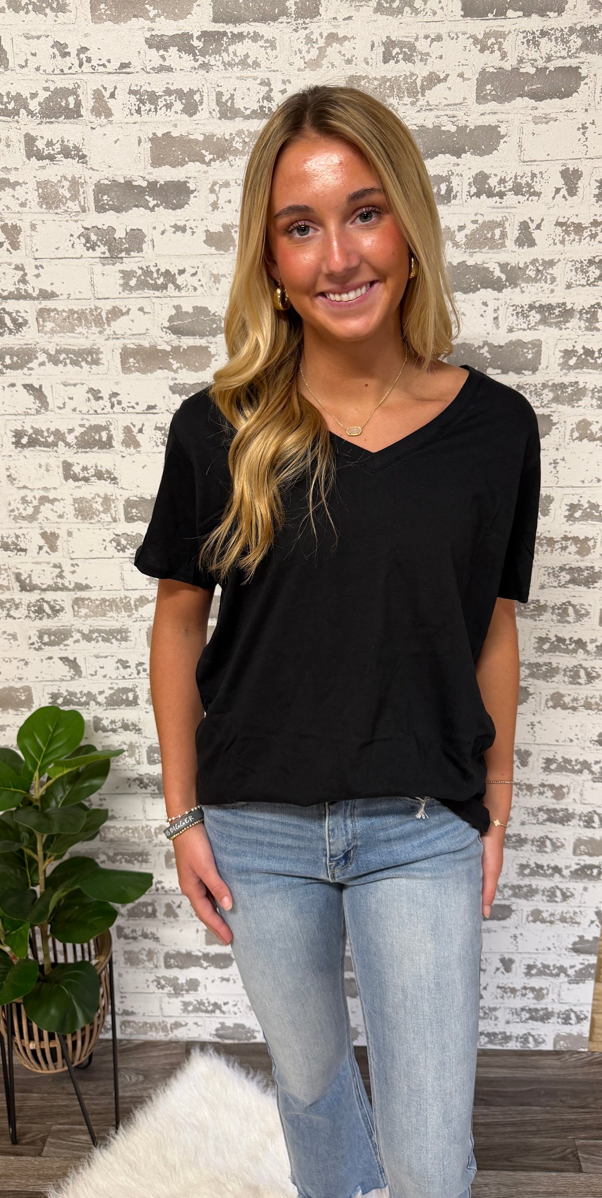 Back to the Basic Black V Neck Top