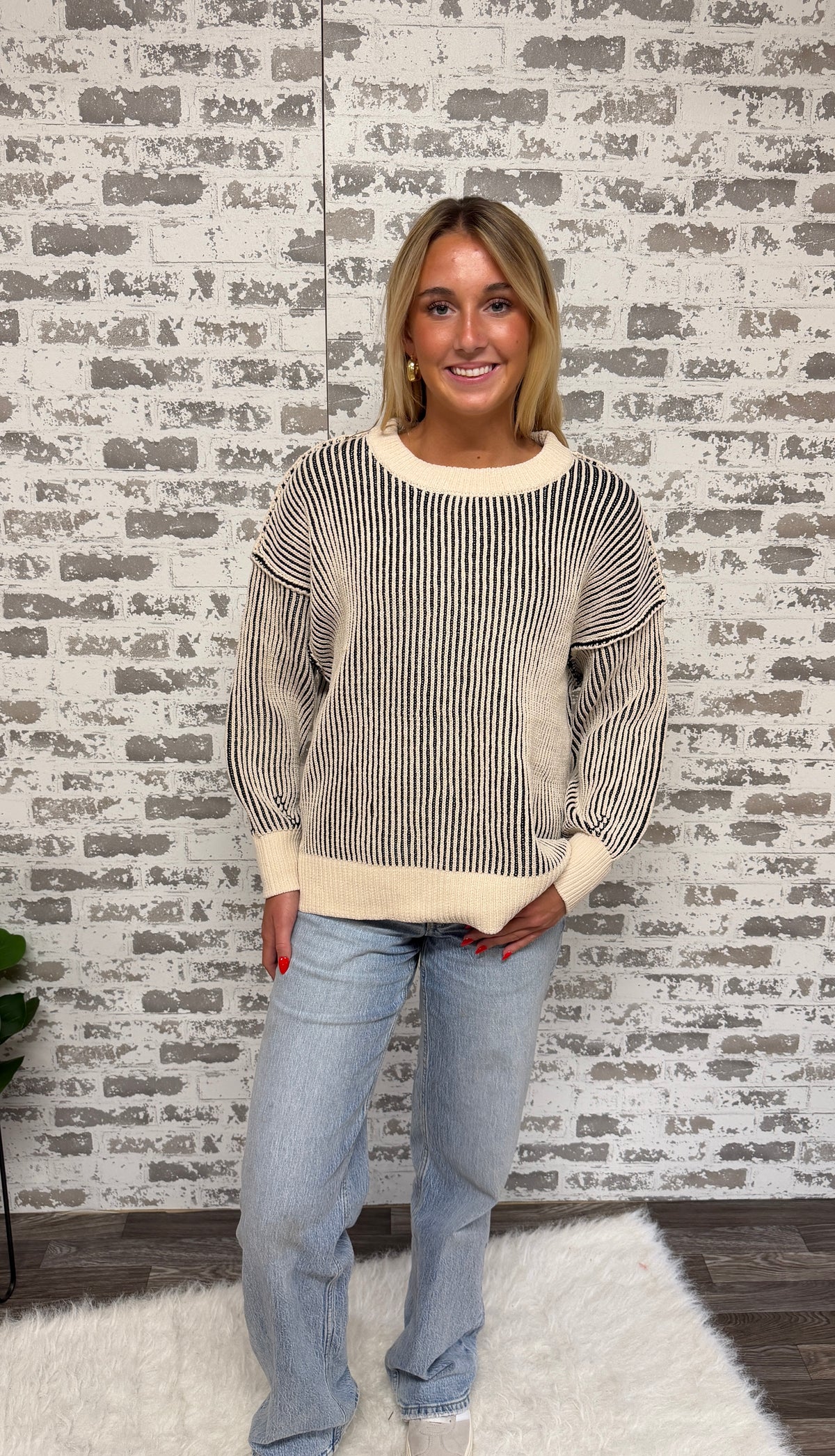 Hailee Ribbed Contrast Sweater~Black