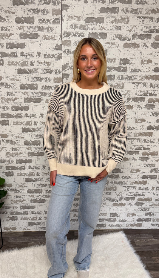 Hailee Ribbed Contrast Sweater~Black