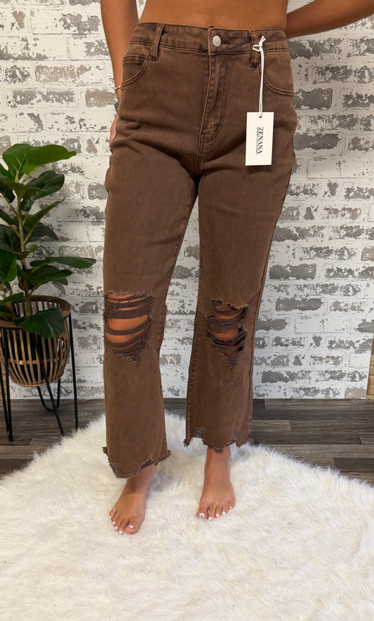 Bentley Cropped Brown Denim