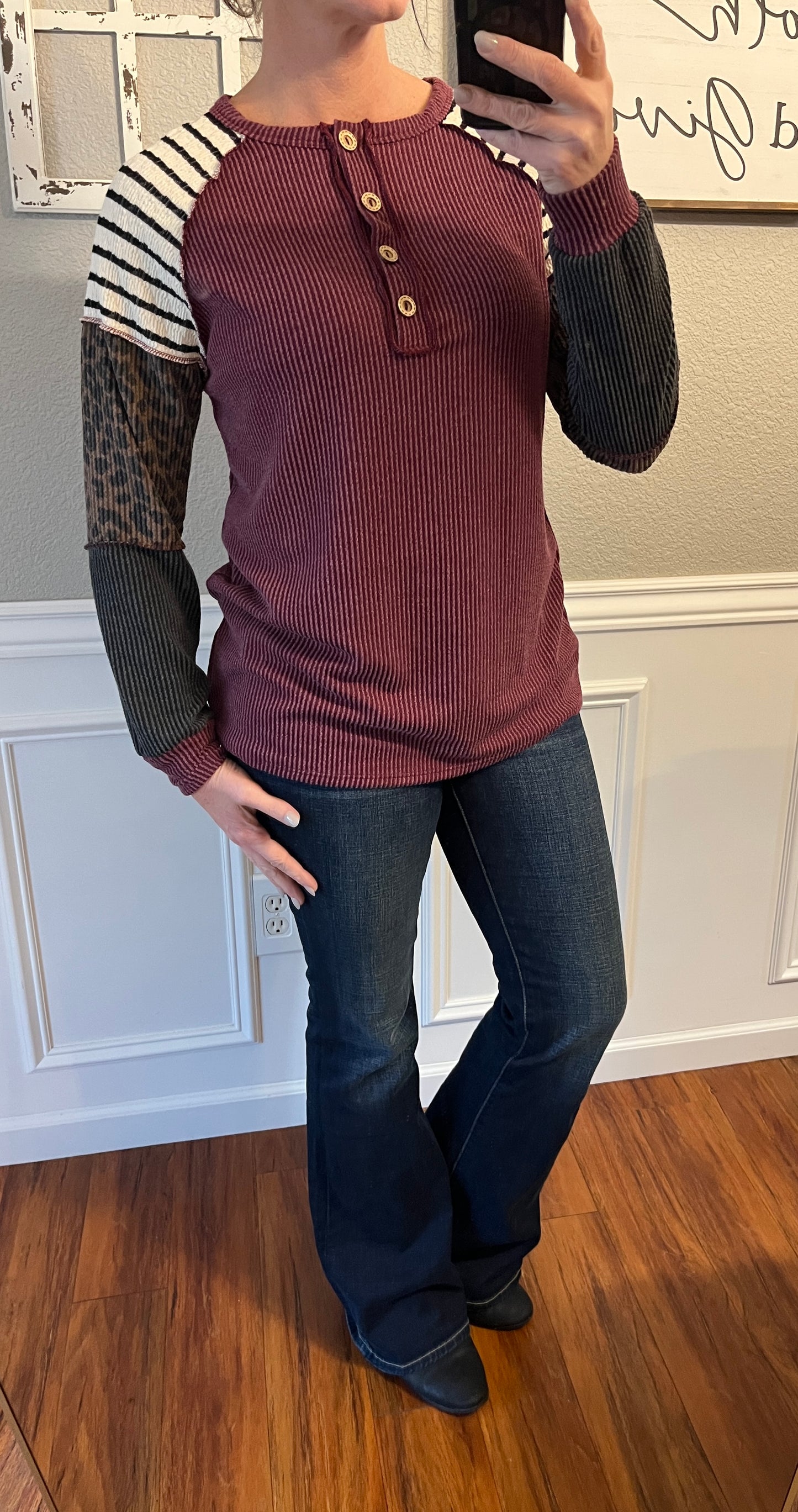 Burgundy Ribbed Colorblock