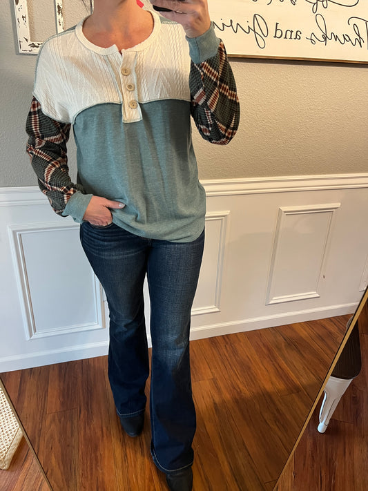 The Tori Plaid Button Colorblock