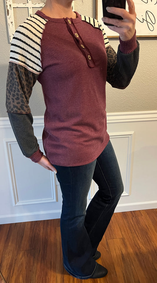 Burgundy Ribbed Colorblock