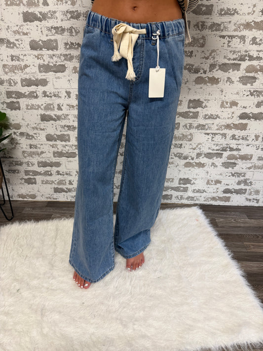 Mikah Wide Leg Drawstring Denim
