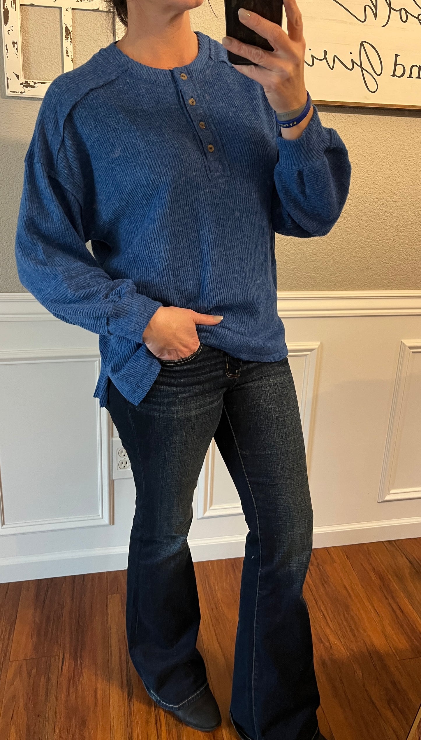 Blue Henley Button Top