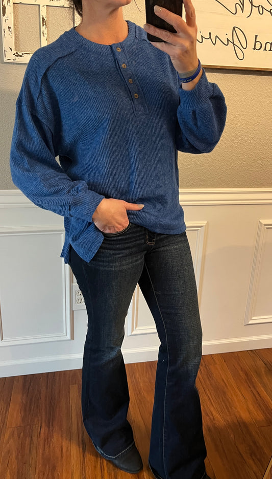 Blue Henley Button Top