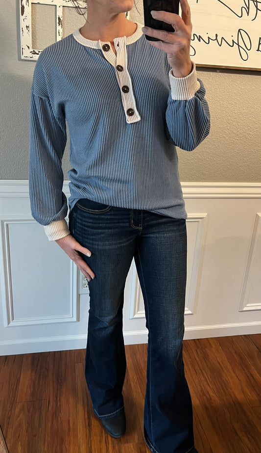 Maisie Blue Button Top