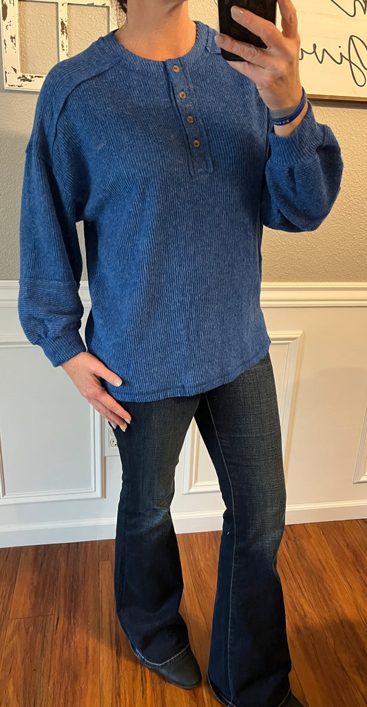 Blue Henley Button Top
