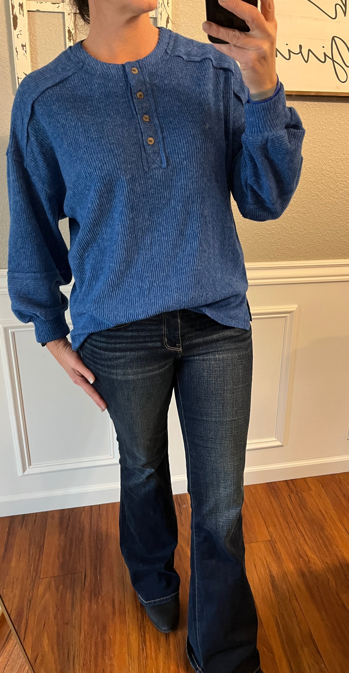 Blue Henley Button Top