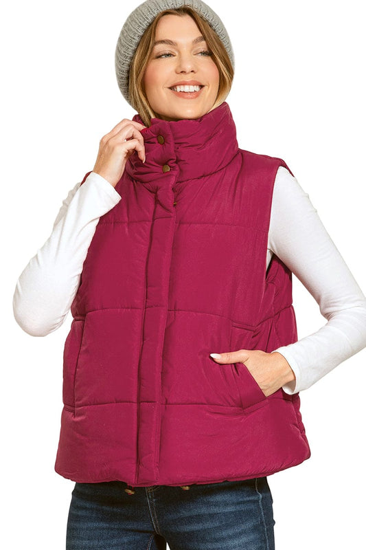 On the Go High Neck Vest-Cabernet